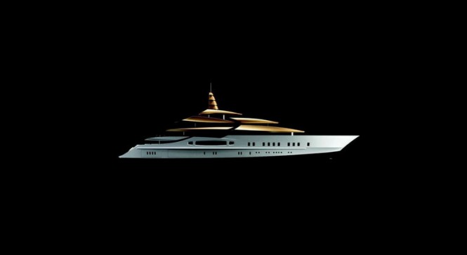 Model of Tankoa S801 mega yacht Golden Wings concept