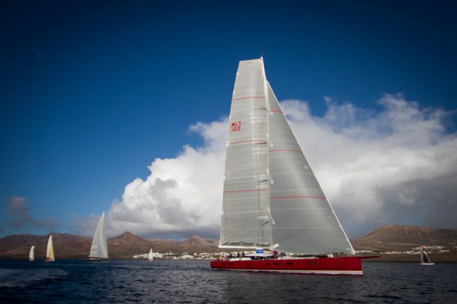 Nomad IV superyacht at the start of the RORC Transatlantic Race, leaving Lanzarote © Puerto Calero James Mitchell