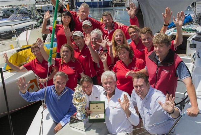 Overall Winner, Roger Hickman and sailing yacht WILD ROSE crew - Photo by Rolex Daniel Forster