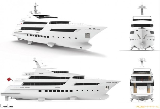 Renderings of the 47m superyacht BEBE - Image credit to Vosmarine