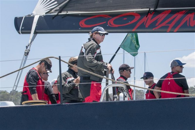 Skipper Ken Read at the helm of superyacht COMANCHE (USA) - Image by Rolex Daniel Forster