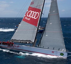 Supermaxi yacht Wild Oats XI at the start of the 70th Anniversary Rolex Sydney Hobart Yacht Race