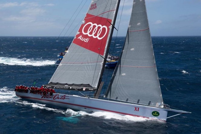 Super yacht Wild Oats XI at the start of the 2014 Rolex Sydney Hobart Yacht Race - Photo by Andrea Francolini