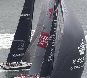 Sailing yacht Wild Oats XI heading into Rolex Sydney Hobart Yacht Race 2014 
