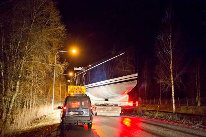 Transportation of Nautors Swan sailing yacht Swan 115-002 - Photos by Karolina Isaksson, bildbolaget Du & Vi.