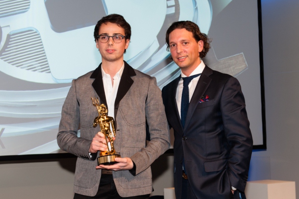 2014 Winner Raphael Laloux collects his prize on stage at the ShowBoats Design Awards 2014