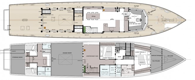 33m yacht refit project by Sea Level - Layout