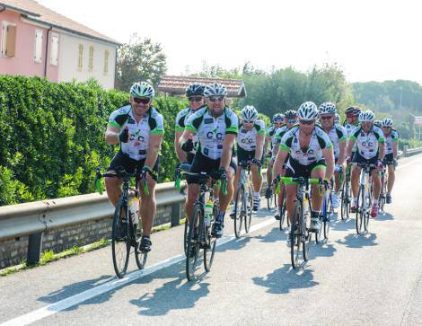 A peloton of Cogs4Cancer riders take on a stage of The Superyacht Shipyard Tour, from Ancona to Antibes, in October of last year