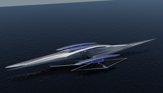 Fresnel Hydrofoil Trimaran – A futuristic solar-powered yacht designed by architect Margot Krasojevic