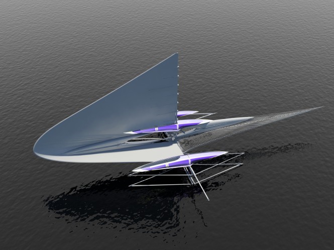 Fresnel Trimaran yacht from above Fresnel Trimaran yacht from above