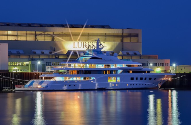 Luxury motor yacht Quantum Blue at her launch at Lurssen © Marcus Meyer