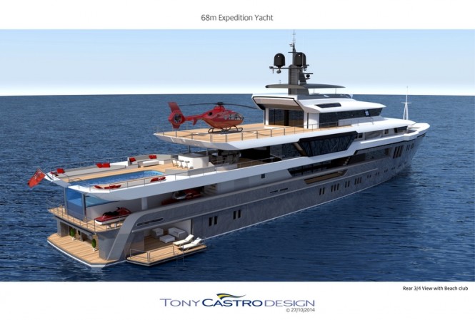 68m Tony Castro Yacht Concept - aft view