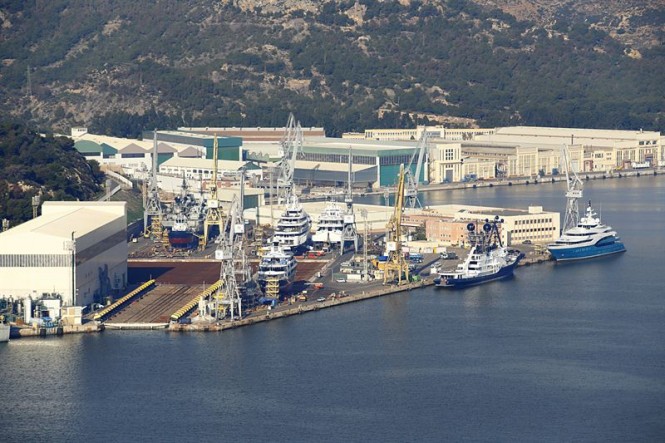 Aerial view of superyacht refit and repair shipyard Navantia S.A.