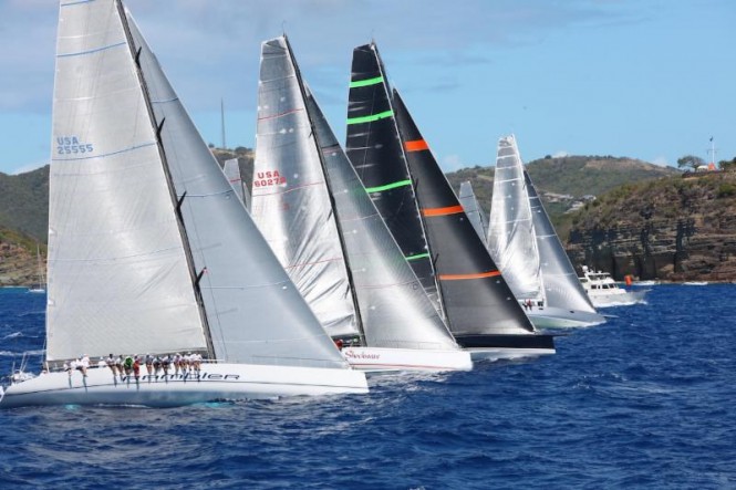 George David's superyacht Rambler 90 on the IRC Class 0 start line of last year's RORC Caribbean 600. Photo by Tim Wright photoaction.com