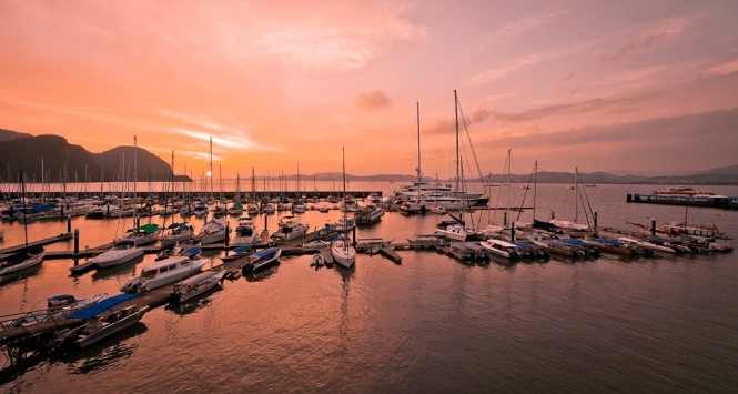 Langkawi harbor at sunset - Photo credit to Asia Pacific Superyachts