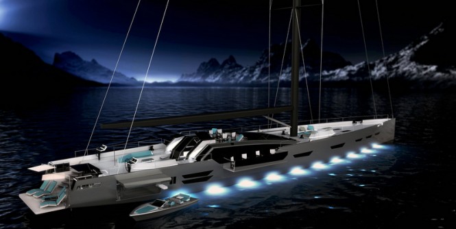 Luxury yacht Oceanaid concept by night