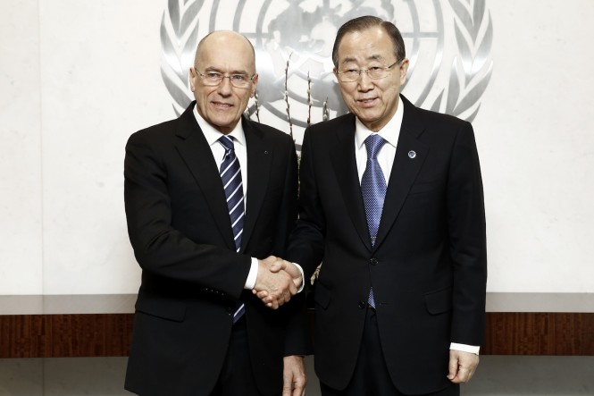 The Secretary-General with Mr. Igor Simcic (Founder, Esimit Europa Project) - Photo by UN Photo Evan Schneider