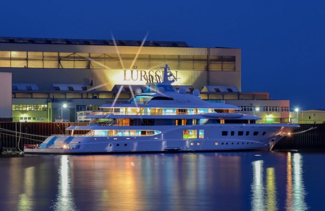 104m super yacht Quantum Blue by Lurssen at launch – Photo credit to Marcus Meyer