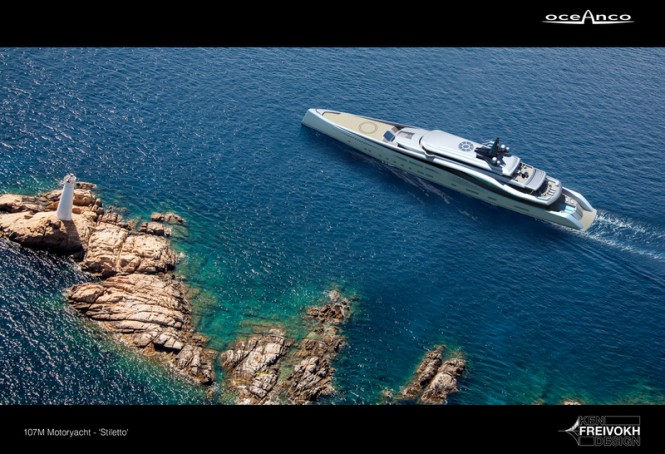 107m mega yacht Stiletto concept from above