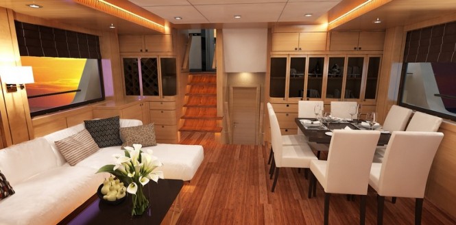 Bering 77 yacht design - Saloon and Dining