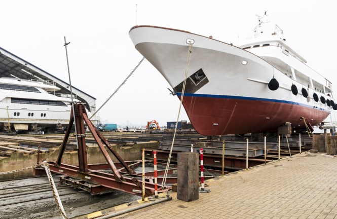 Classic motor yacht Moon Maiden II at re-launch