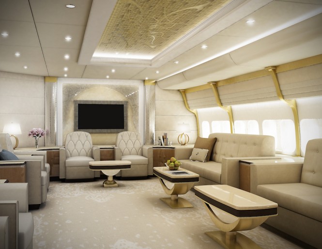 Greenpoint Luxury Private Jet 747-8  -Lounge Forward - Image credit to Greenpoint Technologies