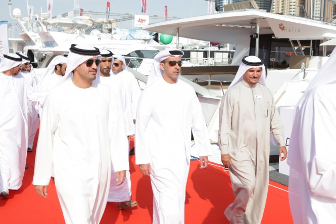 His Highness Sheikh Saif bin Zayed Al Nahyan, UAE Deputy Prime Minister and Minister of Interior, tours the Dubai International Boat Show 2015.