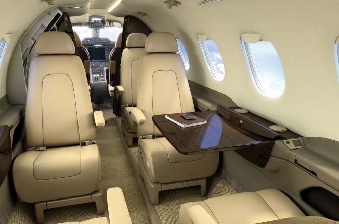 Interior of the Phenom 300 - a private jet for charter with LunaJets