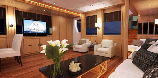 Luxury yacht Bering 77 design - Saloon