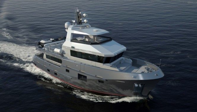 Luxury yacht Bering 77 design from above