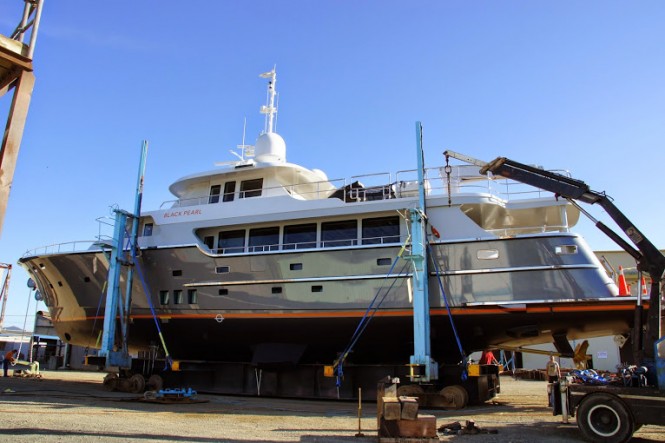 Luxury yacht Black Pearl after repaint and refit at Oceania Marine - Image credit to Oceania Marine