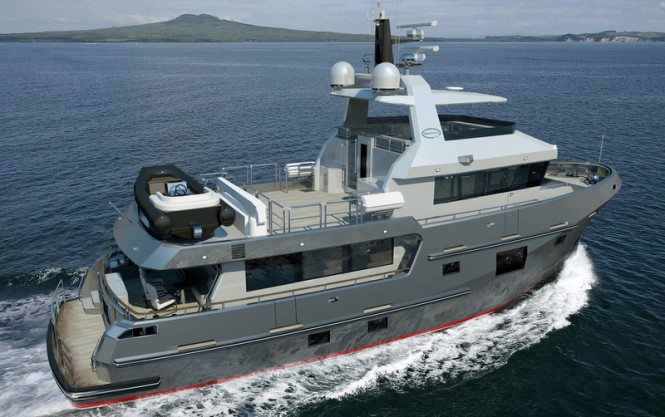 Motor yacht Bering 77 design - aft view