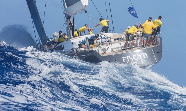Superyacht Freya battles the elements. Photo by Carlo Borlenghi