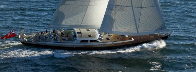 The 116-foot sloop Whisper is available for charter in New England this summer.  (Photo Courtesy of Whisper) 