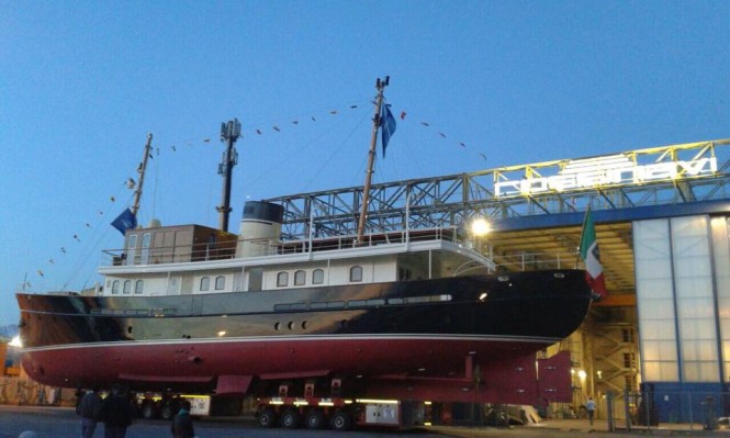 38m superyacht TARANSAY rolling out at Rossinavi in Viareggio, Italy - Photo by Wioletta Kowalska and Rossinavi