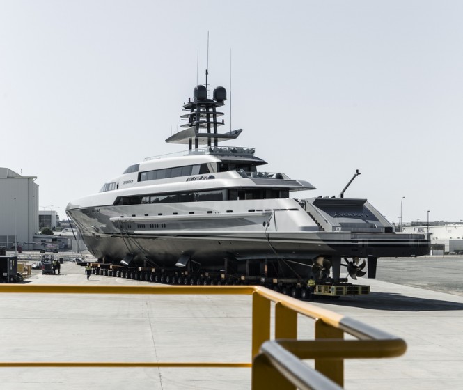 77m superyacht Silver Fast at launch - Photo by Guillaume Plisson