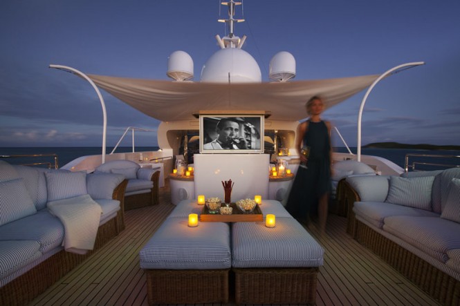 Hot tub and outdoor cinema - Photo credit to charter yacht STARFIRE