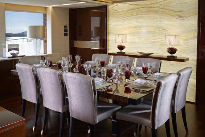 Luxury motor yacht X5 - Dining Table - Image credit to Princess Yachts International plc