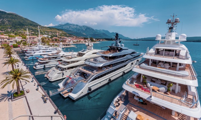 Luxury superyachts docked at Porto Montenegro
