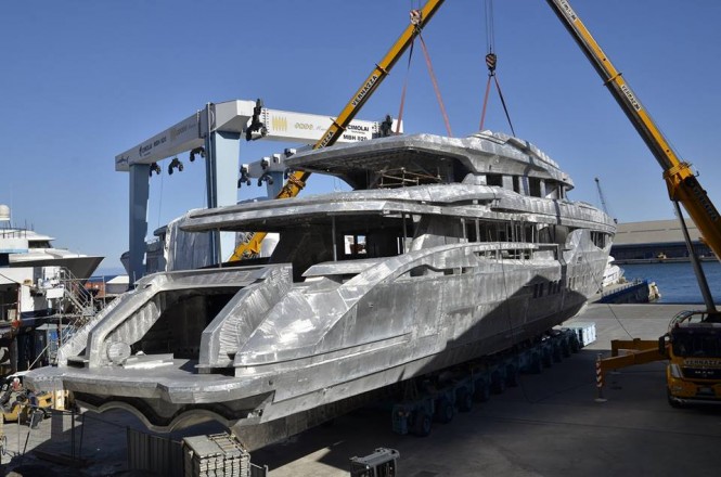 M50 superyacht under construction - aft view - Photo by Mondomarine
