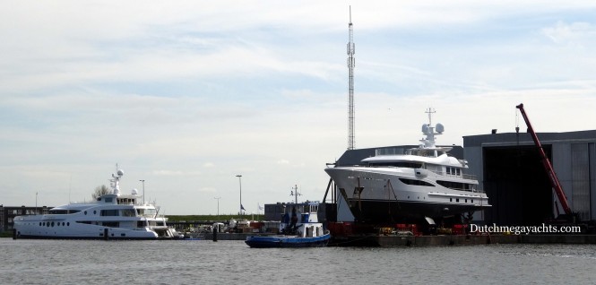 Madame Kate Yacht and Amels superyacht Hull 468 - Photo by Dutchmegayachts