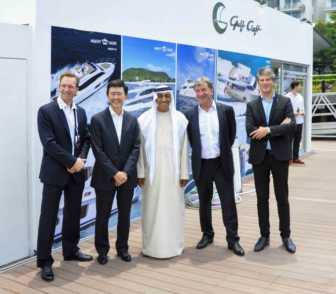 Mohammed Hussein Al Shaali Chairman of Gulf Craft and Erwin Bamps CEO of Gulf Craft at opening of Singapore Yacht Show