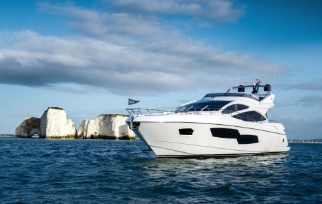 The Sunseeker 80 Sport Yacht will be on display at the Sunseeker Yacht Show, available for immediate delivery