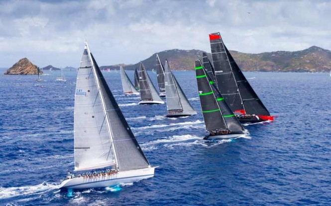 The fleet of luxury sailing yachts at Les Voiles de St. Barth 2015 - Photo by Christophe Jouany