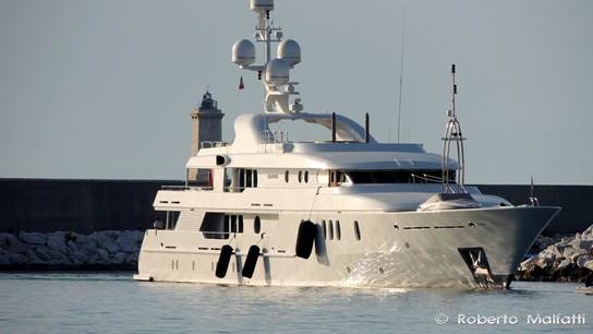 52m AMELS Yacht SEAHORSE (ex Tigre D'Or) leaving Benetti in Livorno, Italy - Photo by Roberto Malfatti