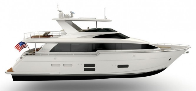 Hatteras 70 Yacht - side view - Image credit to Hatteras Yachts