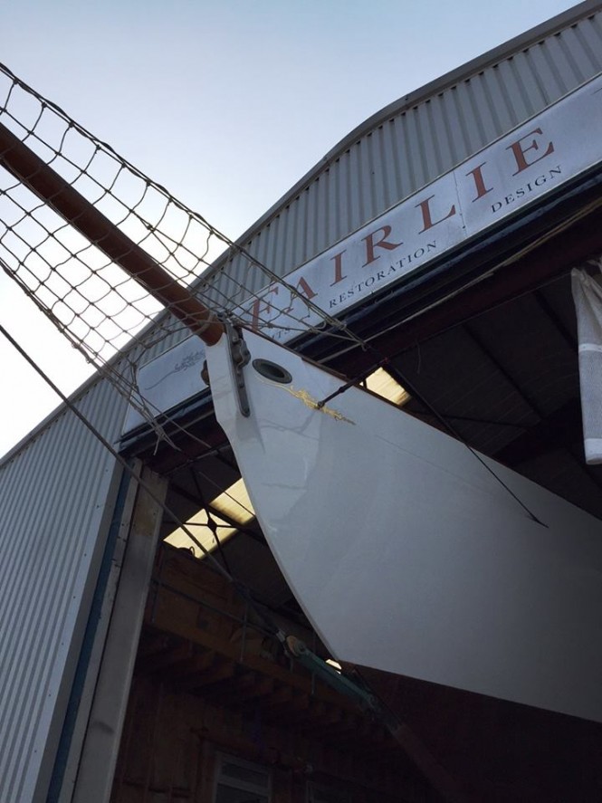 Kentra Yacht leaving her shed - Photo by Fairlie Yachts
