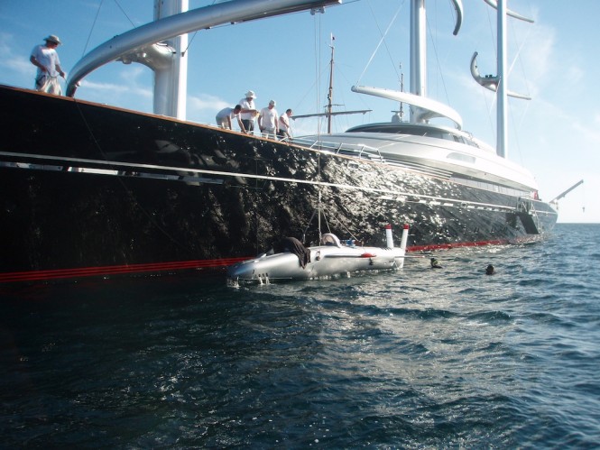 Launching of Super Falcon from mega yacht Maltese Falcon