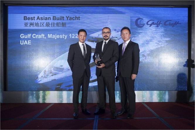 Mahmoud Itani Marketing and Communications Manager at Gulf Craft receiving the award in Hong Kong