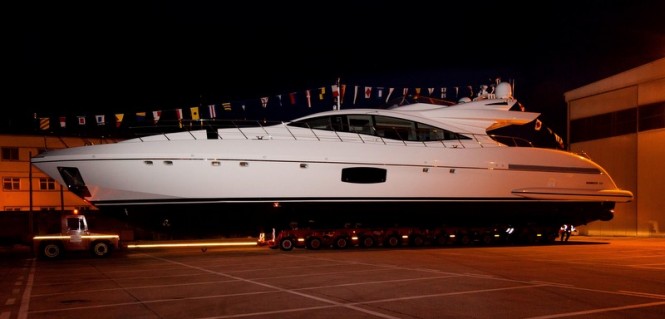 Mangusta 110 motor yacht Hull no. 2 at transport